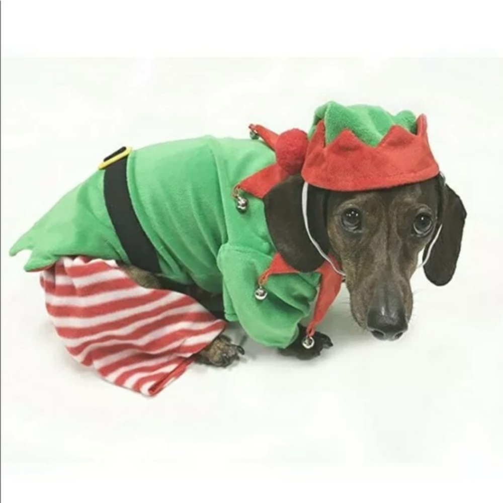 Elf Dog Costume Sz Large by MidLEE 3 piece set